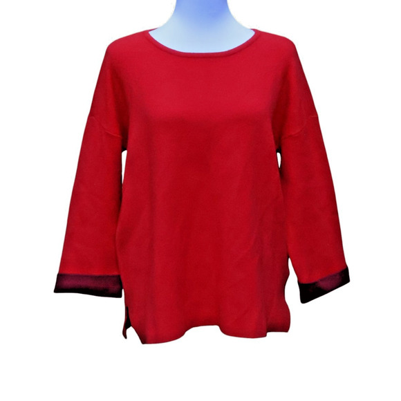 Tahari Red Knit Sweater Holiday Christmas Crew Neck Back Zipper Winter Size L - Picture 1 of 8